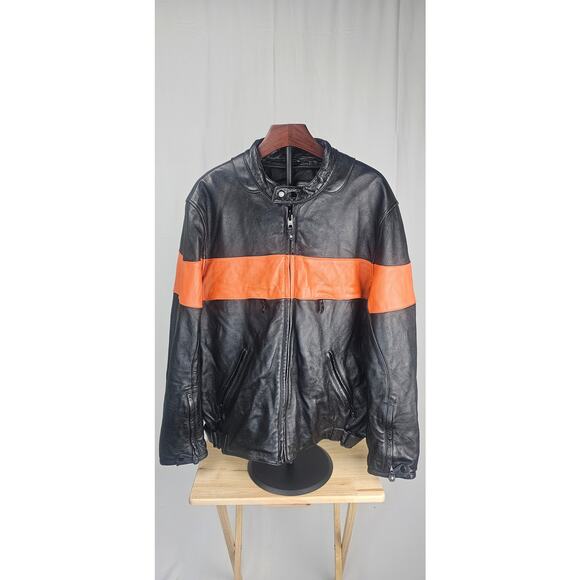 Wilsons Leather Men's XL Black & Orange Striped Motorcycle Jacket | Retro Biker - Picture 2 of 5